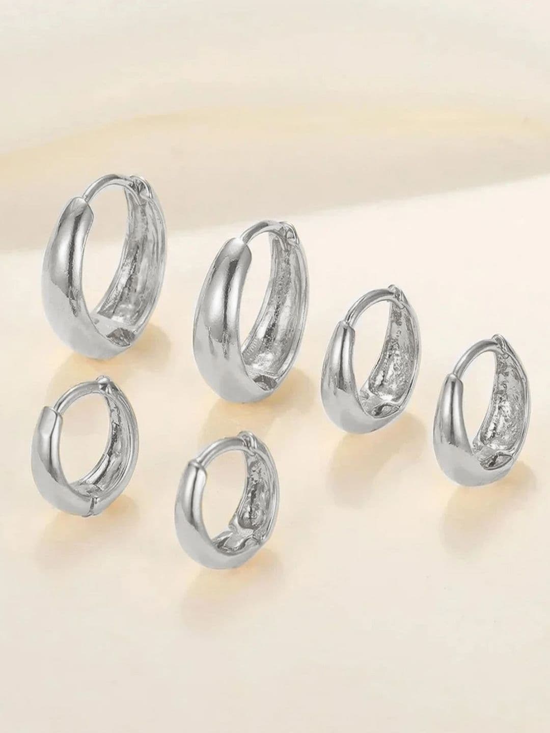 VAMA Set of 3 18K Silver Plated Piercing Kaju Kan ki Huggie Hoop Bali Earrings for Women - view 1