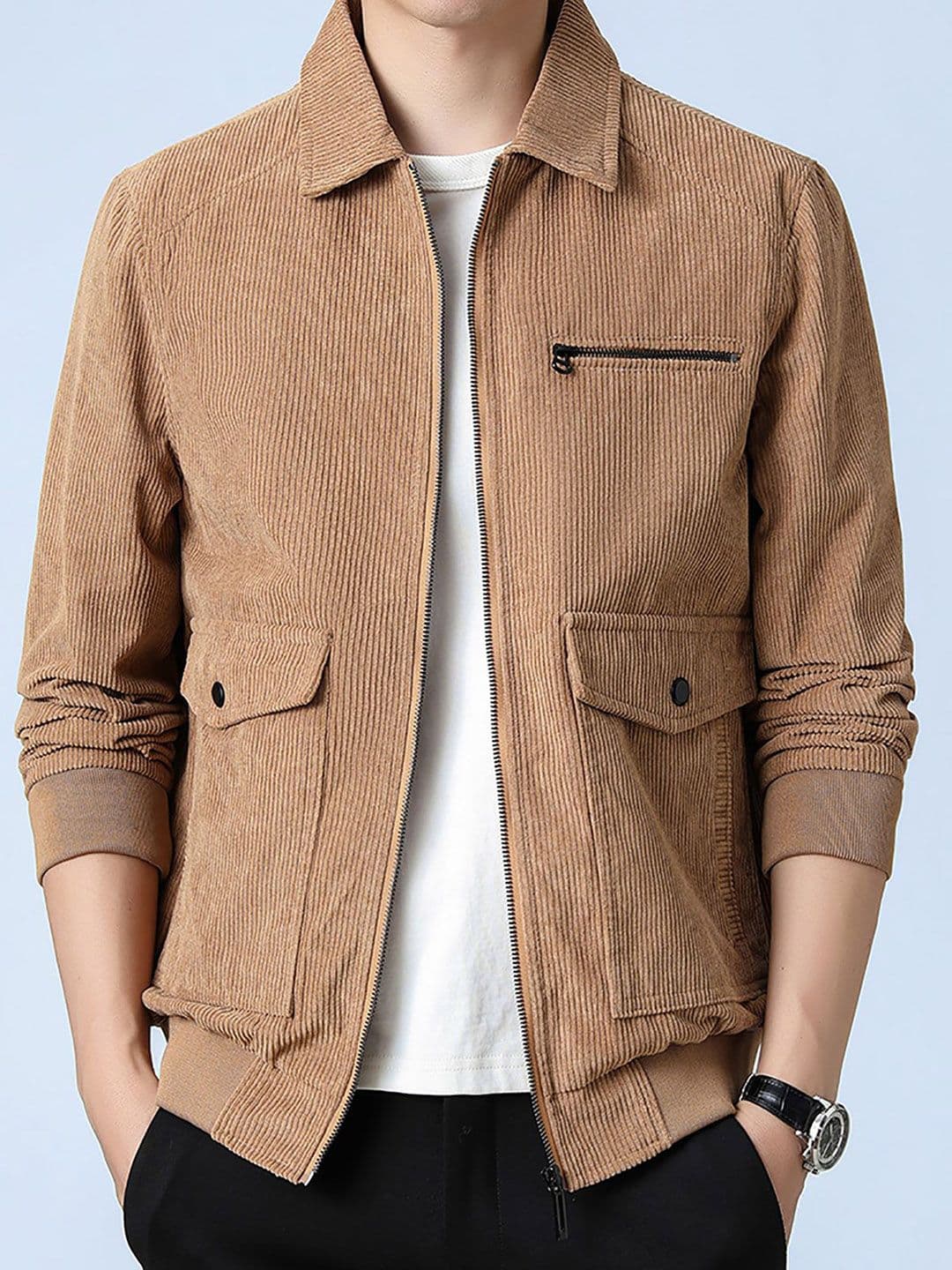StyleCast x Revolte Men's Rust Casual Corduroy Jacket with Spread Collar - view 1
