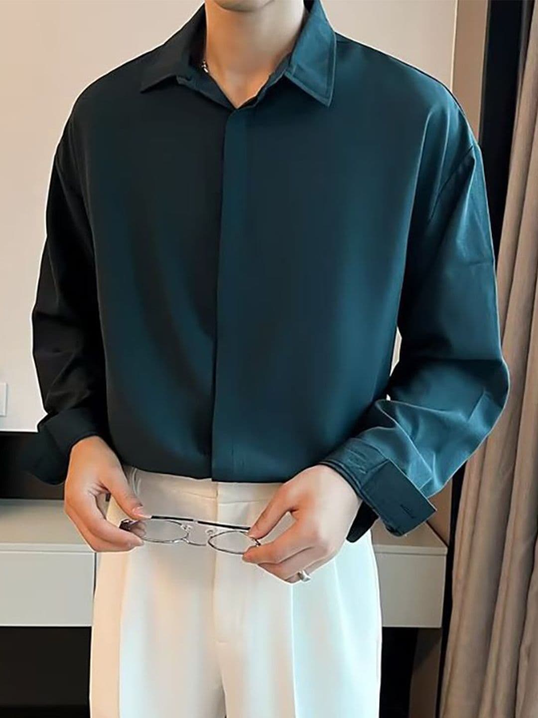 StyleCast x Revolte Men Cutaway Collar Solid Oversized Casual Shirt - view 1