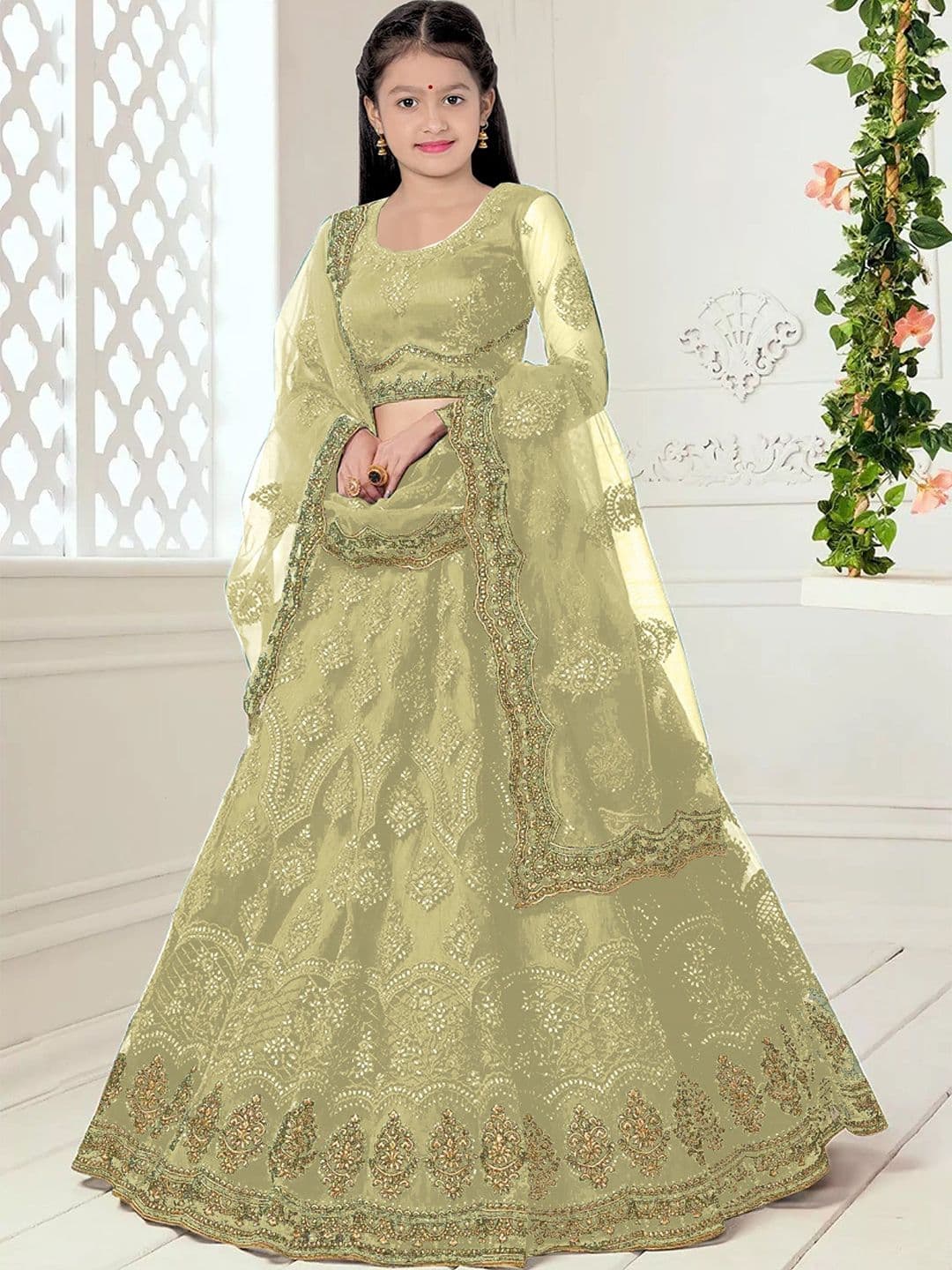 BAESD Girls Embroidered Semi-Stitched Lehenga & Unstitched Blouse With Dupatta - view 1