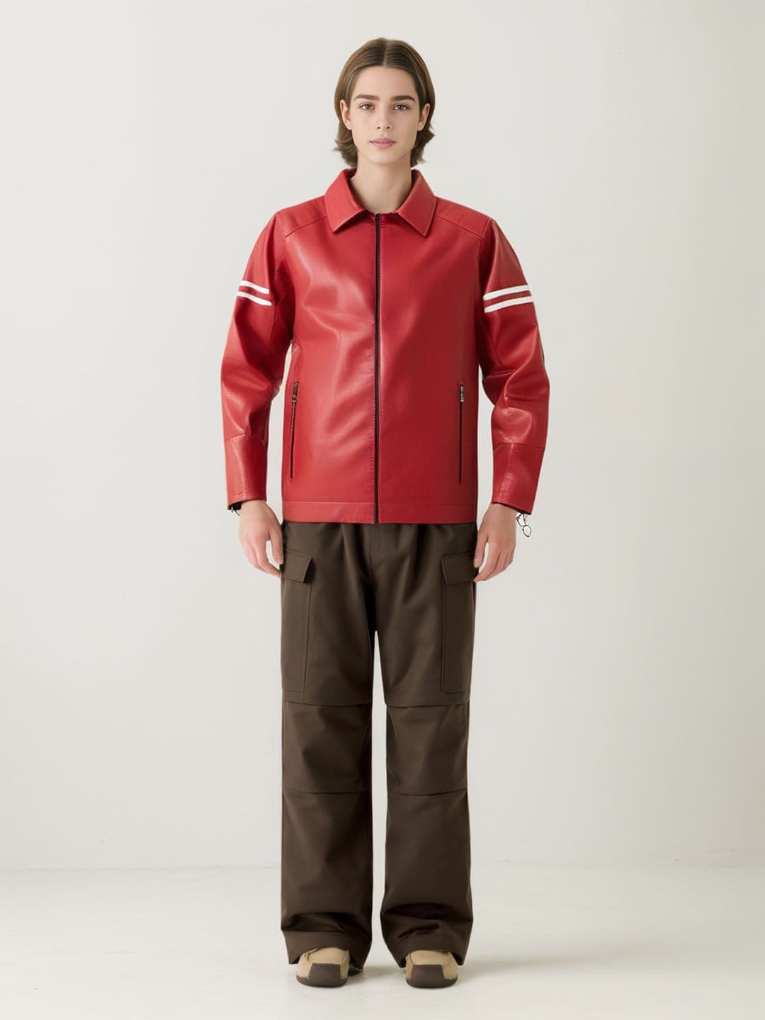StyleCast x Revolte Men Spread Collar Striped Casual Leather Jacket - view 1