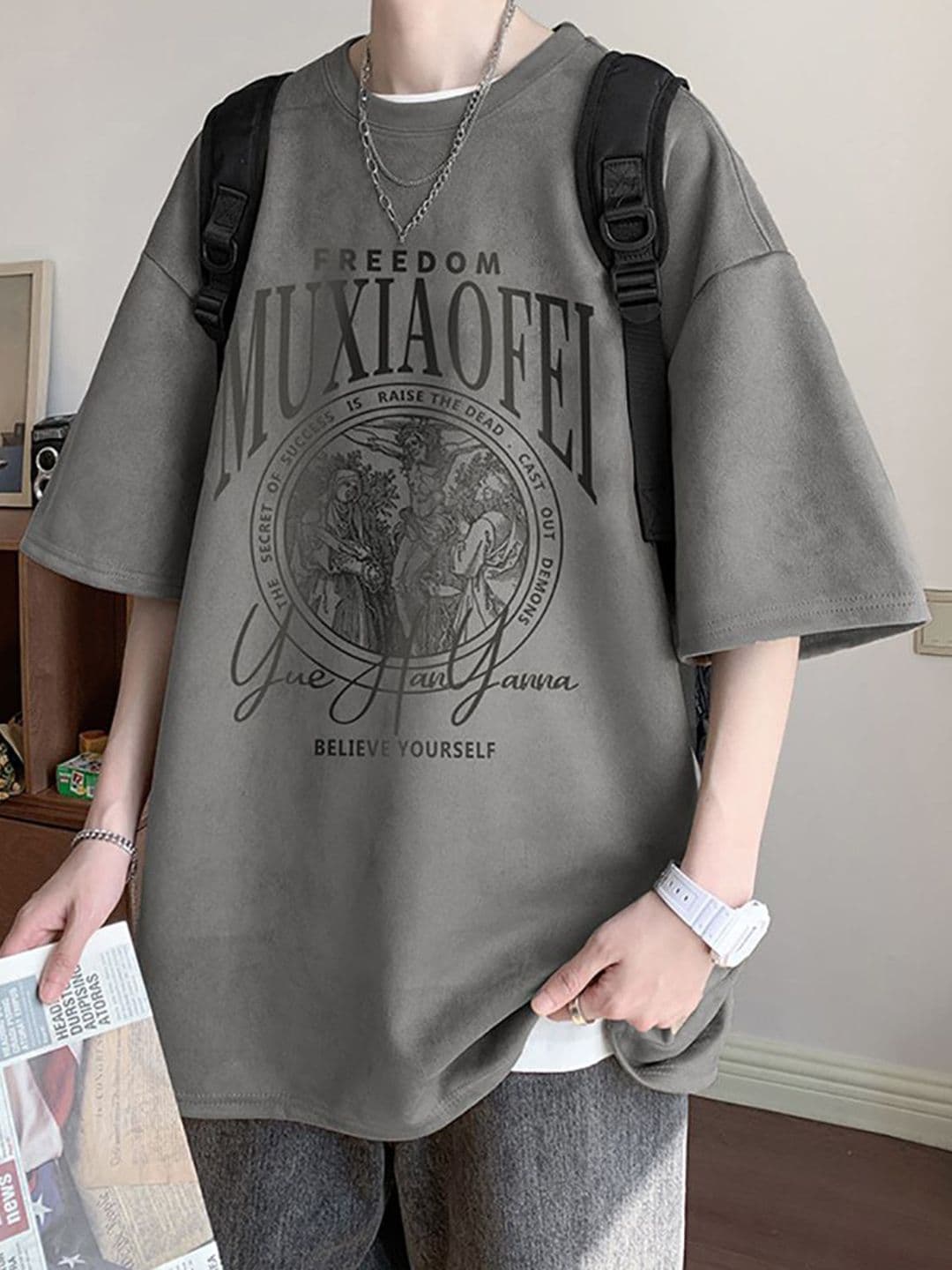 StyleCast x Revolte Men Graphic Printed Round Neck Oversized T-shirt - view 1