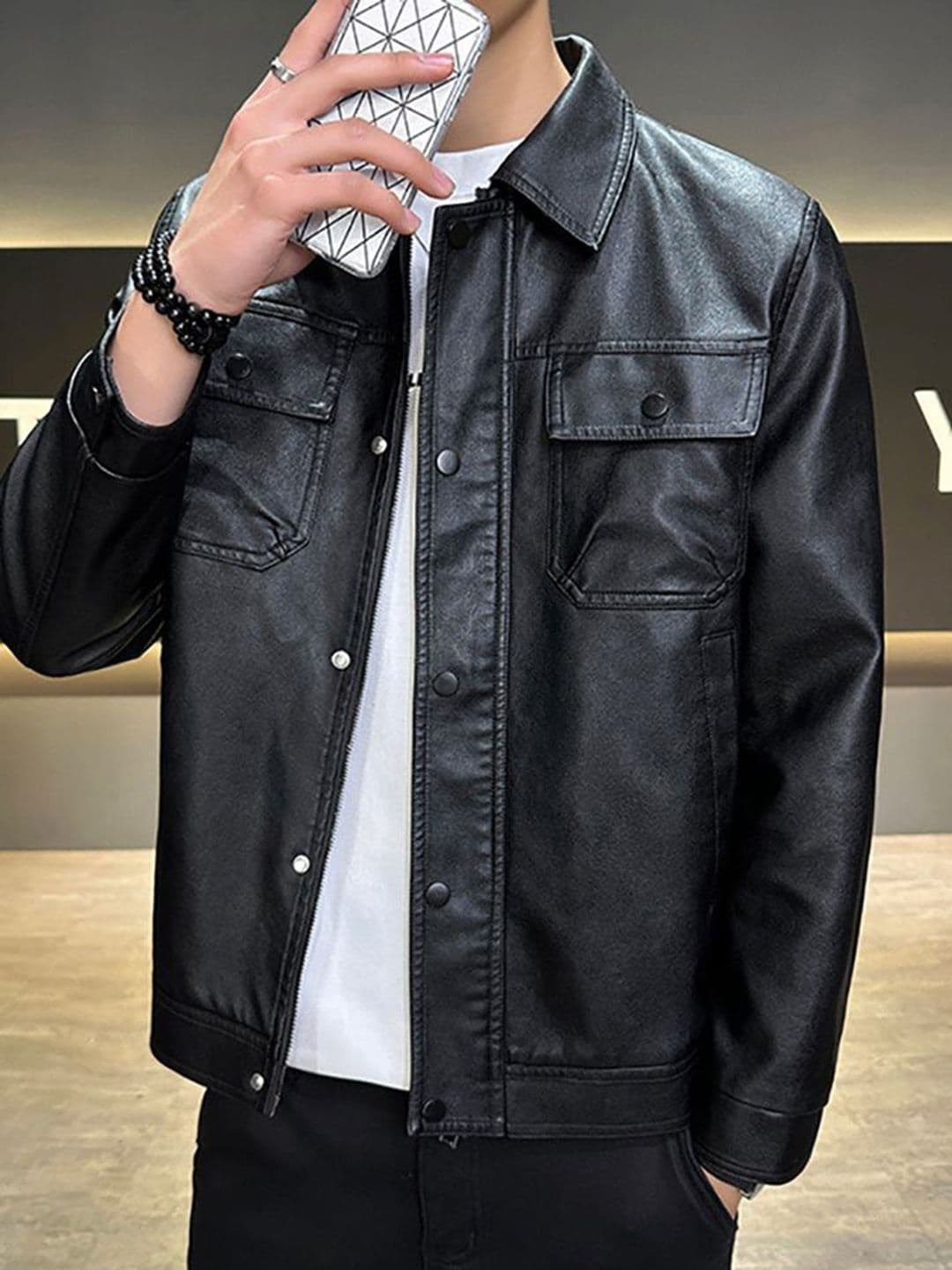 StyleCast x Revolte Men Lightweight Leather Jacket - view 1