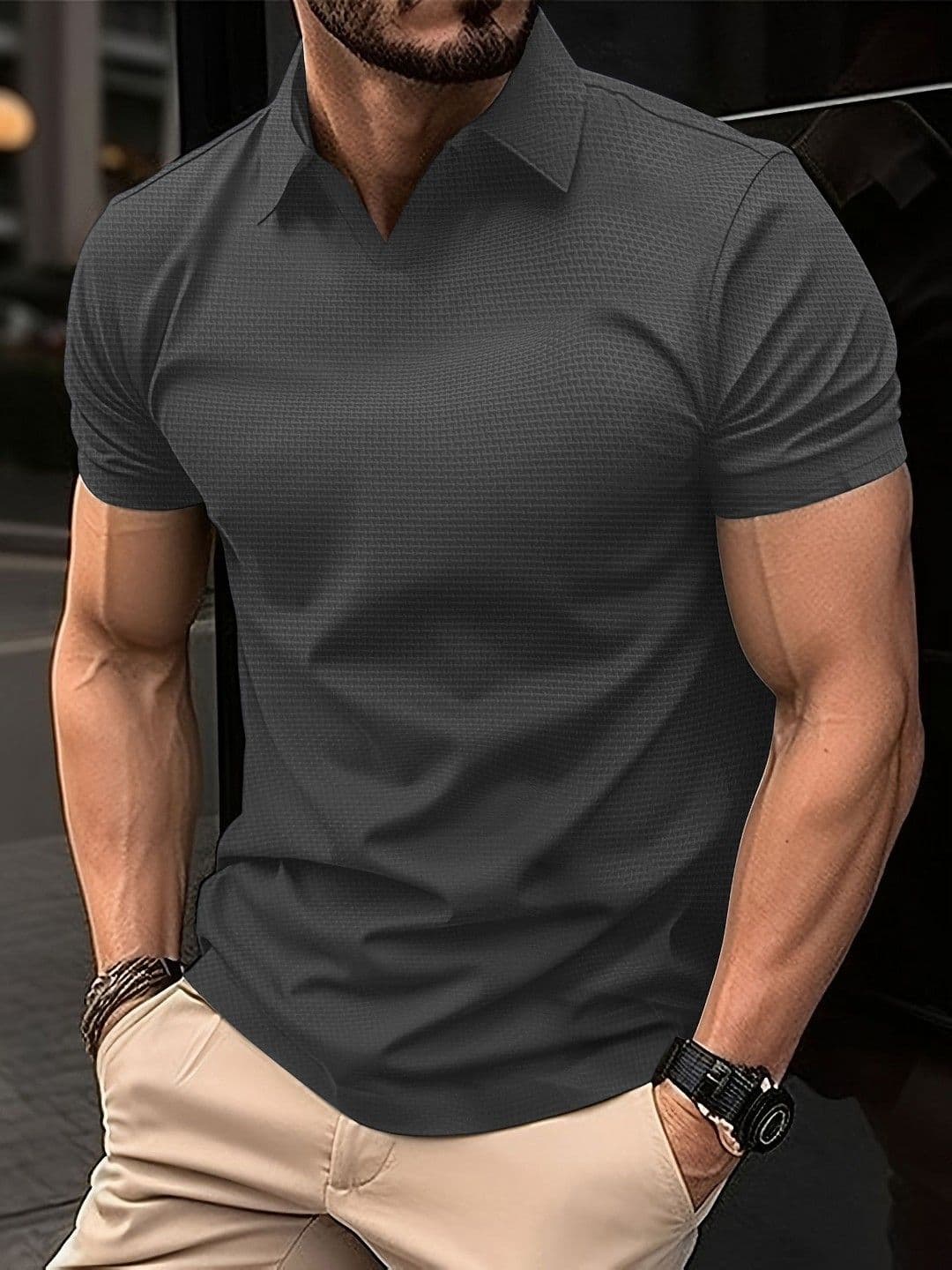StyleCast x Revolte Men Solid Polo Collar Muscle Fit T-shirt - view 1