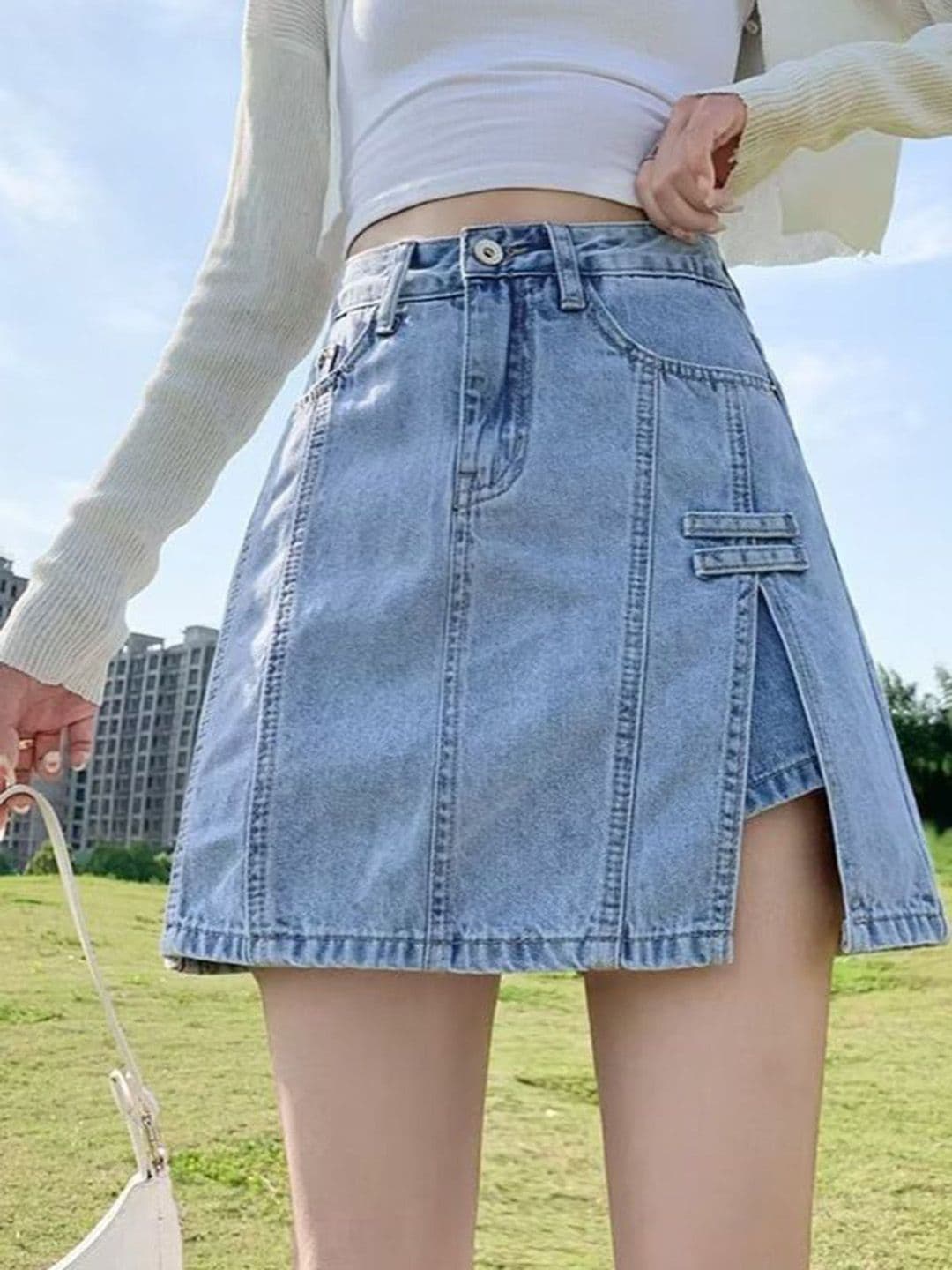 StyleCast Solid Pure Cotton A-Line Mini Skirts - view 1