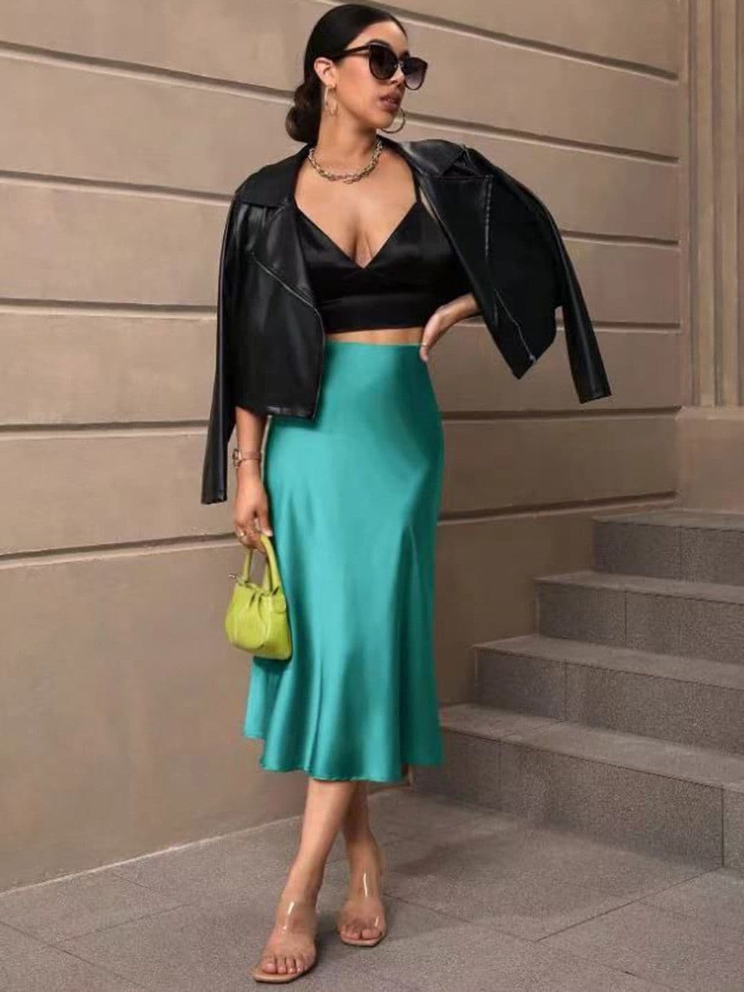 StyleCast Satin Knee -Length Flared Skirt - view 1