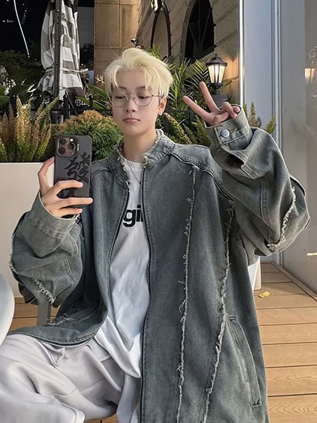 StyleCast x Revolte Men Mock Collar Washed Self Design Casual Denim Jacket - view 1