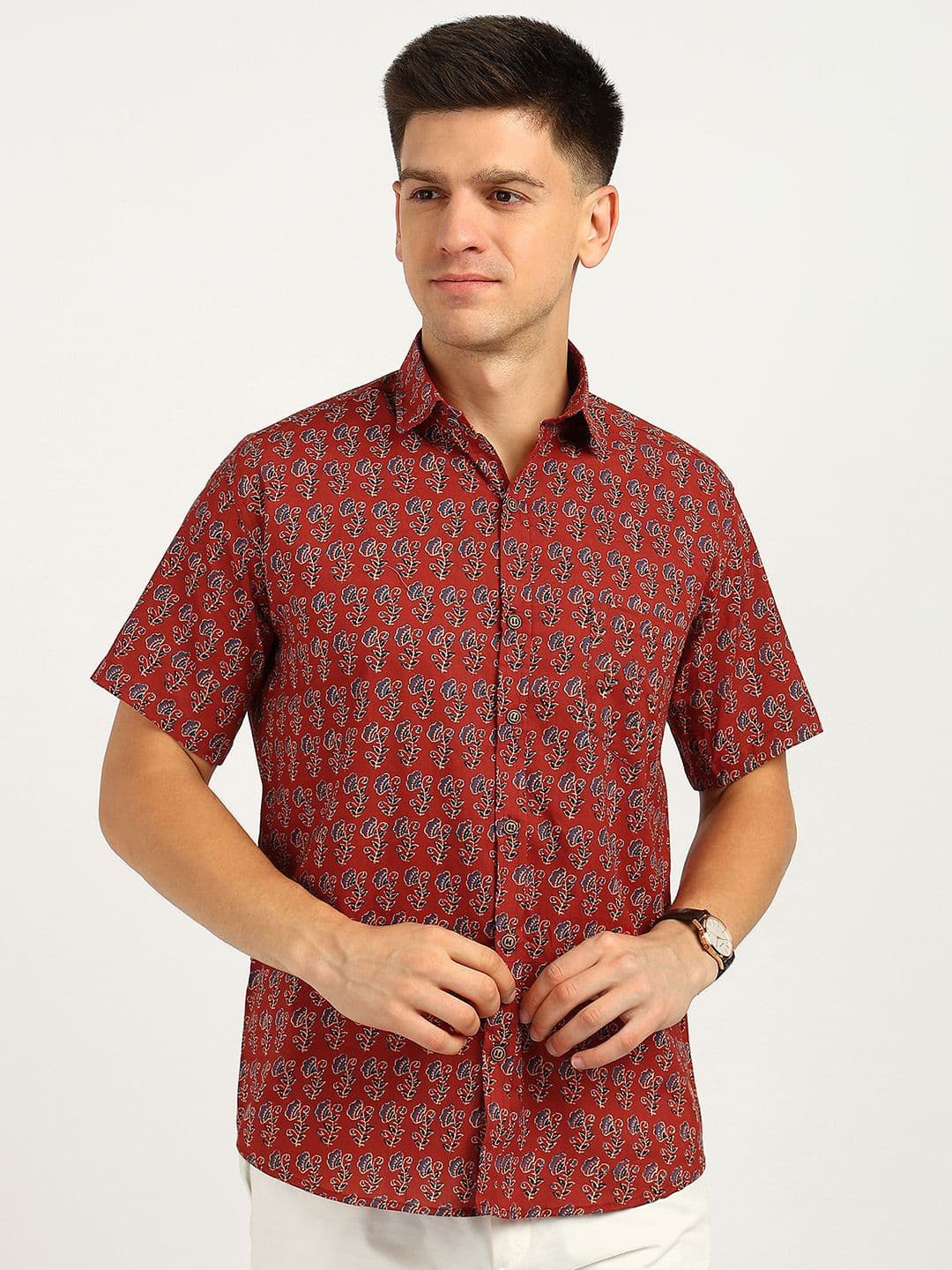 BLOCKS OF INDIA Men Comfort Fit Floral Printed Spread Collar Cotton Casual Shirt - view 1