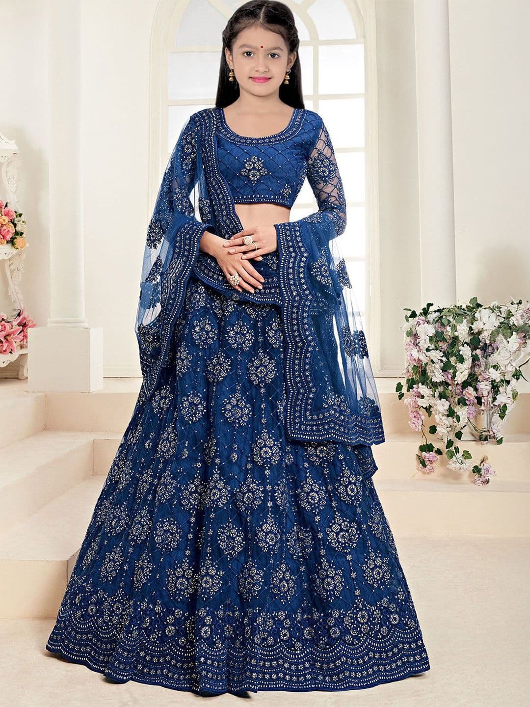 BAESD Girls Embroidered Semi-Stitched Lehenga & Unstitched Blouse With Dupatta - view 1
