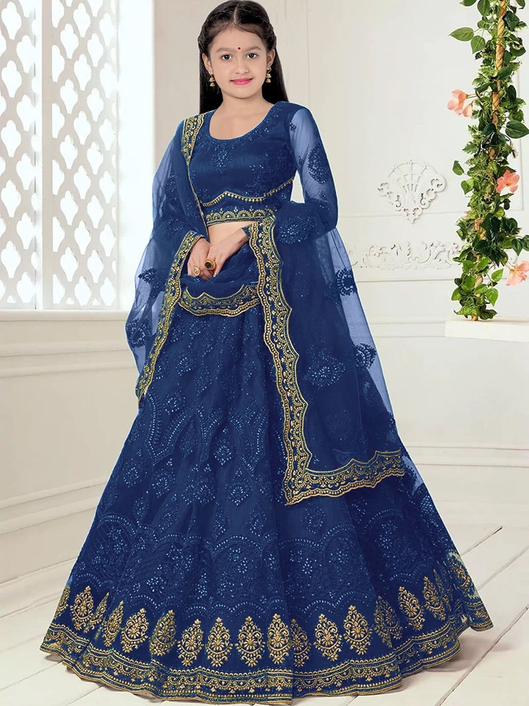 BAESD Girls Embroidered Semi-Stitched Lehenga & Unstitched Blouse With Dupatta - view 1