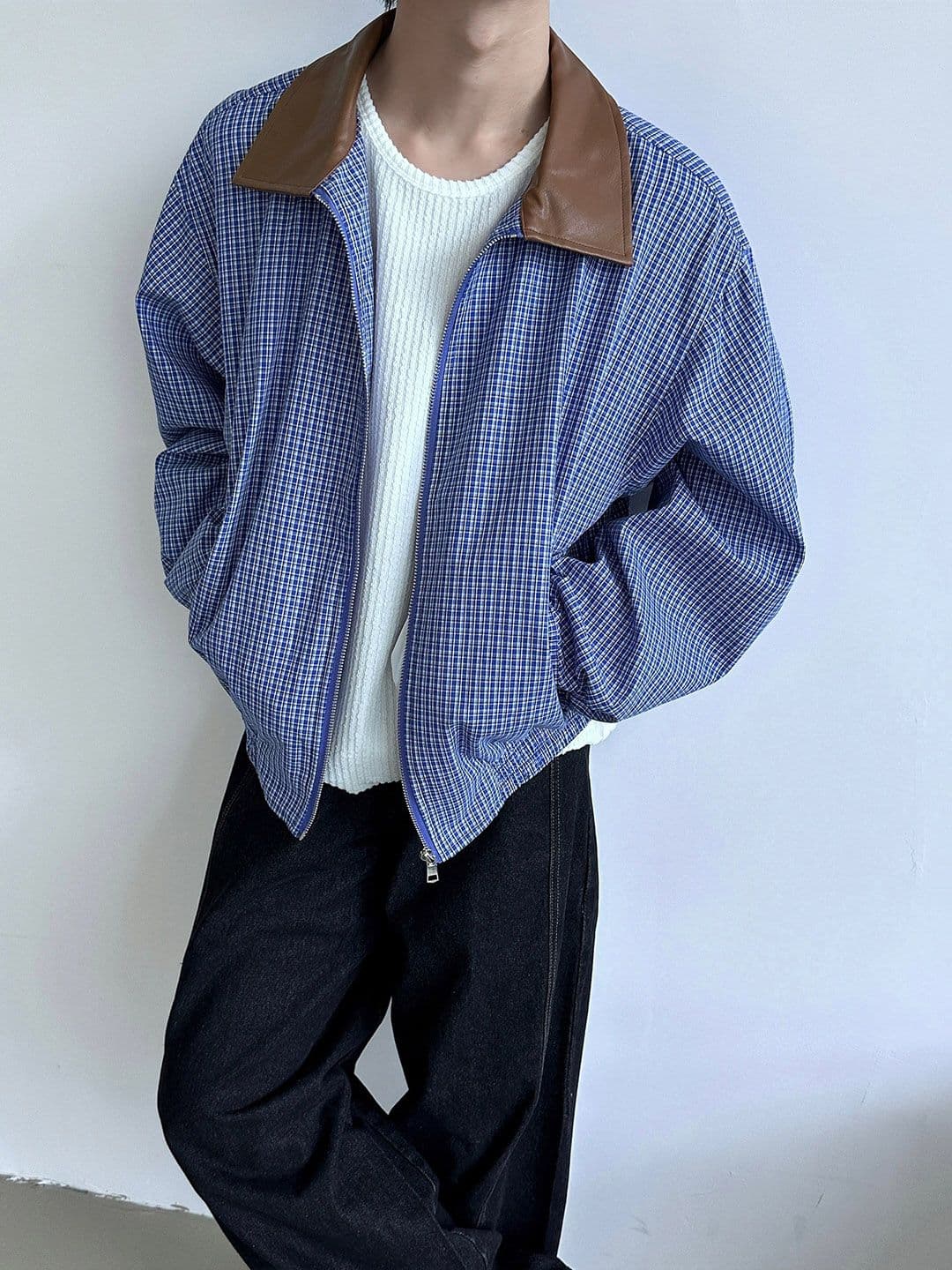 StyleCast Men Spread Collar Checked Casual Open Front Jacket - view 1