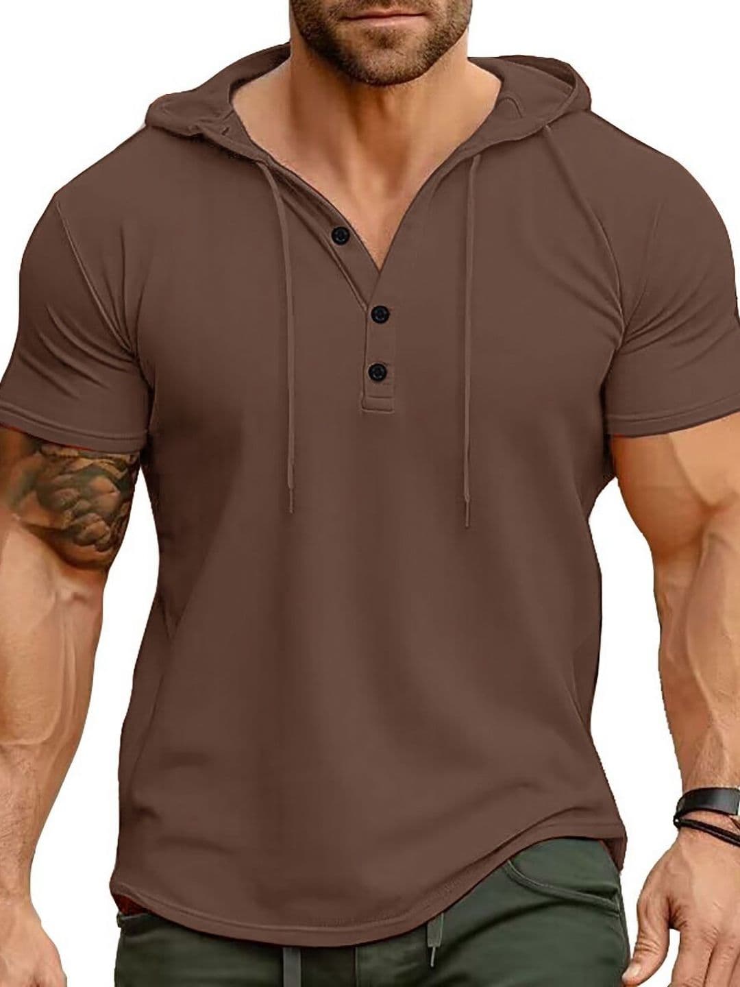 StyleCast x Revolte StyleCast Men Solid Henley Neck Hooded Muscle Fit T-shirt - view 1