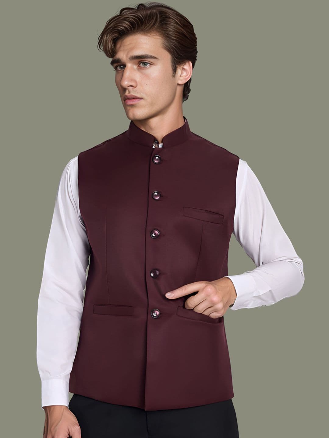 Moda Rapido Mandarin Collar Nehru Jacket - view 1