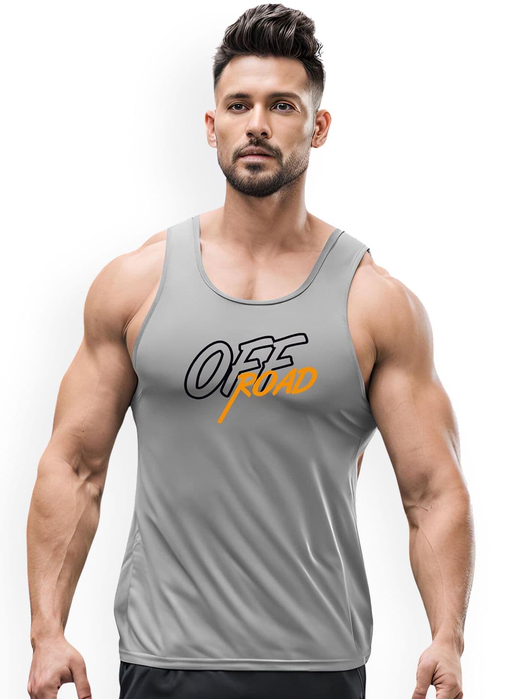 3Colors Printed Dri-Fit Athleisure Wear Gym Innerwear Vest VEST-N CUT-OFFROAD-GREY_M - view 1