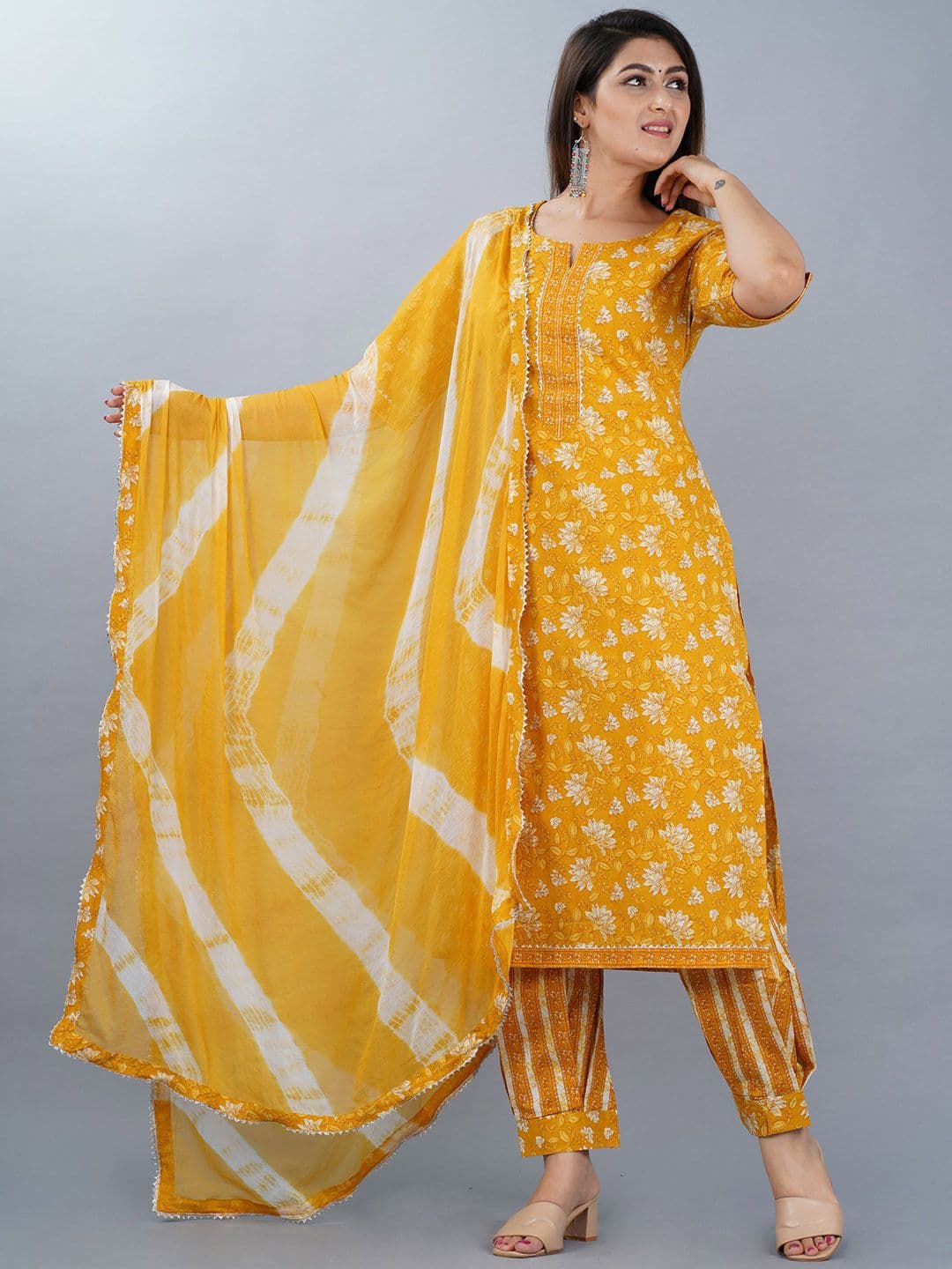 Moda Rapido Women Floral Printed Regular Pure Cotton Straight Calf Length Kurta Sets - view 1