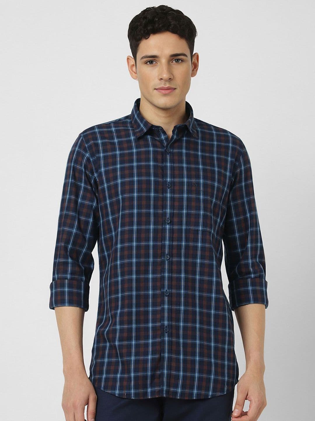 Peter England Casuals Men Tartan Checked Slim Fit Cotton Shirt - view 1