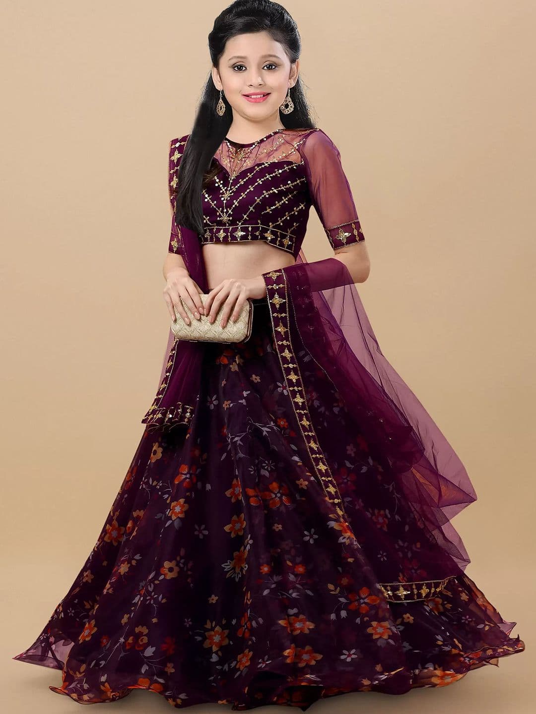 BAESD Girls Floral Embroidered Semi-Stitched Lehenga & Unstitched Blouse With Dupatta - view 1