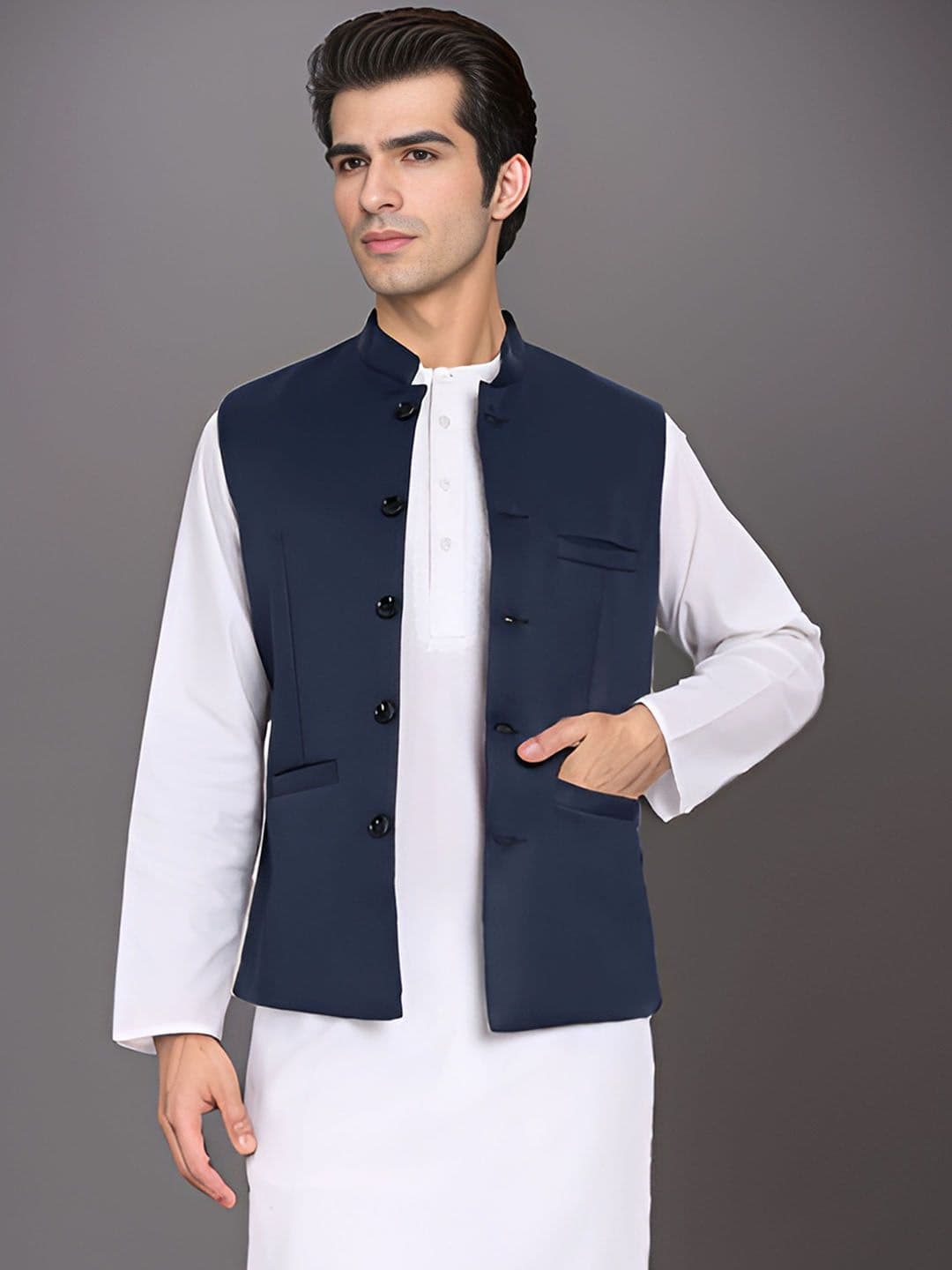 Moda Rapido Satin Mandarin Collar Nehru Jacket - view 1