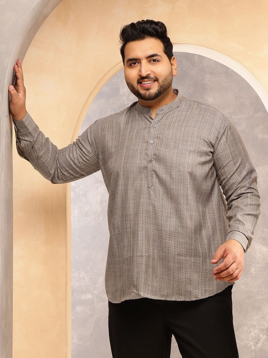 SOJANYA PLUS Men Striped Daily Cotton Straight Kurtas - view 1
