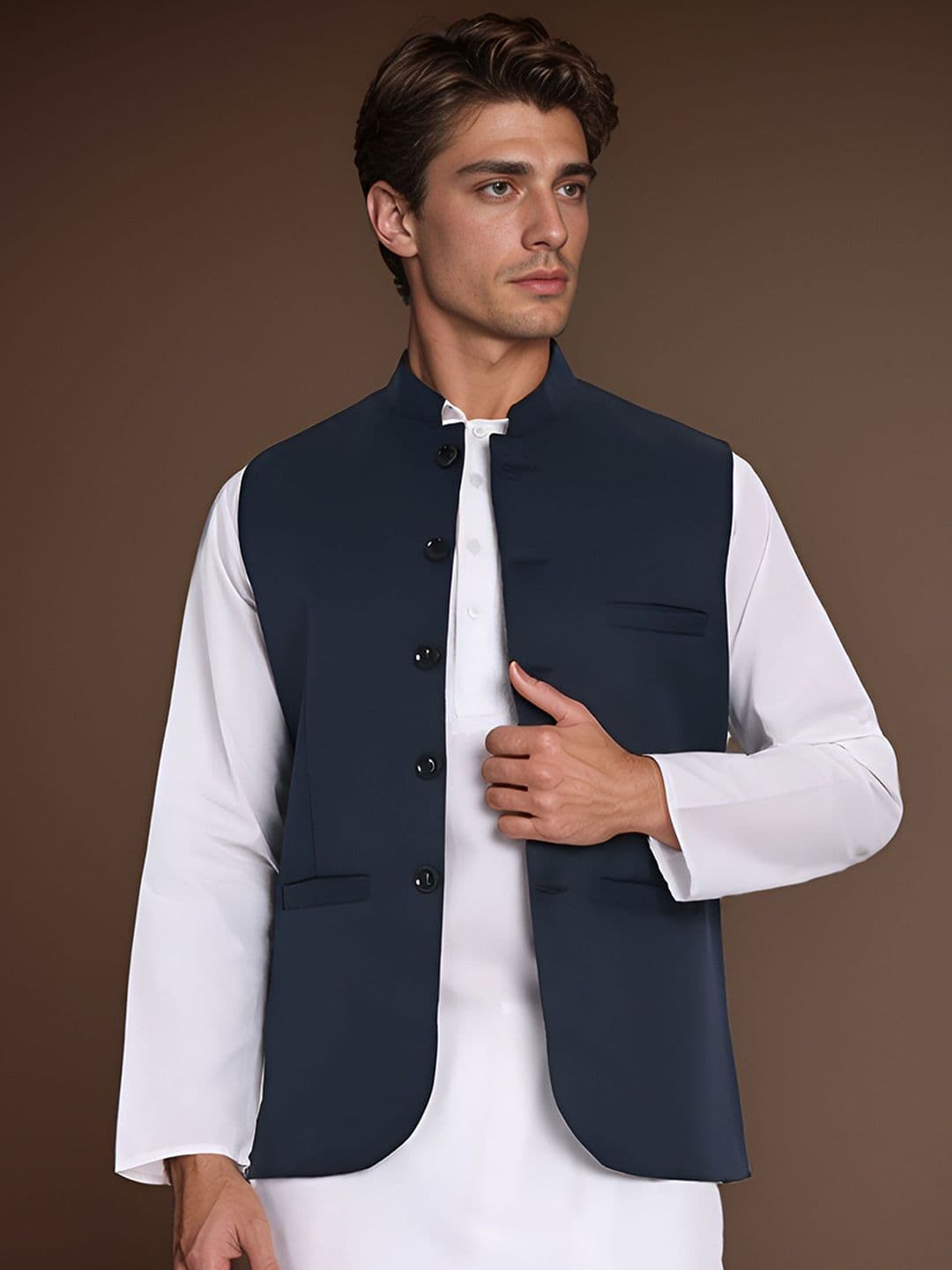 Moda Rapido Mandarin Collar Nehru Jacket - view 1