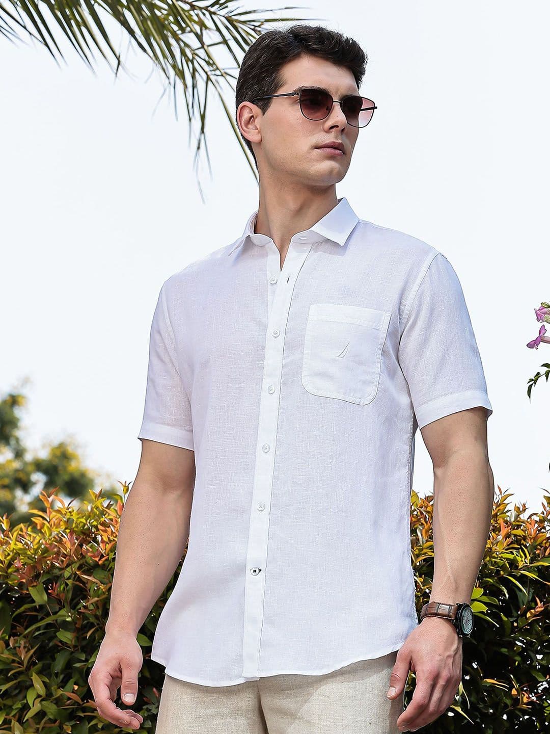 Nautica Men's Premium Solid Cotton Linen Slim Fit Casual Shirt - view 1