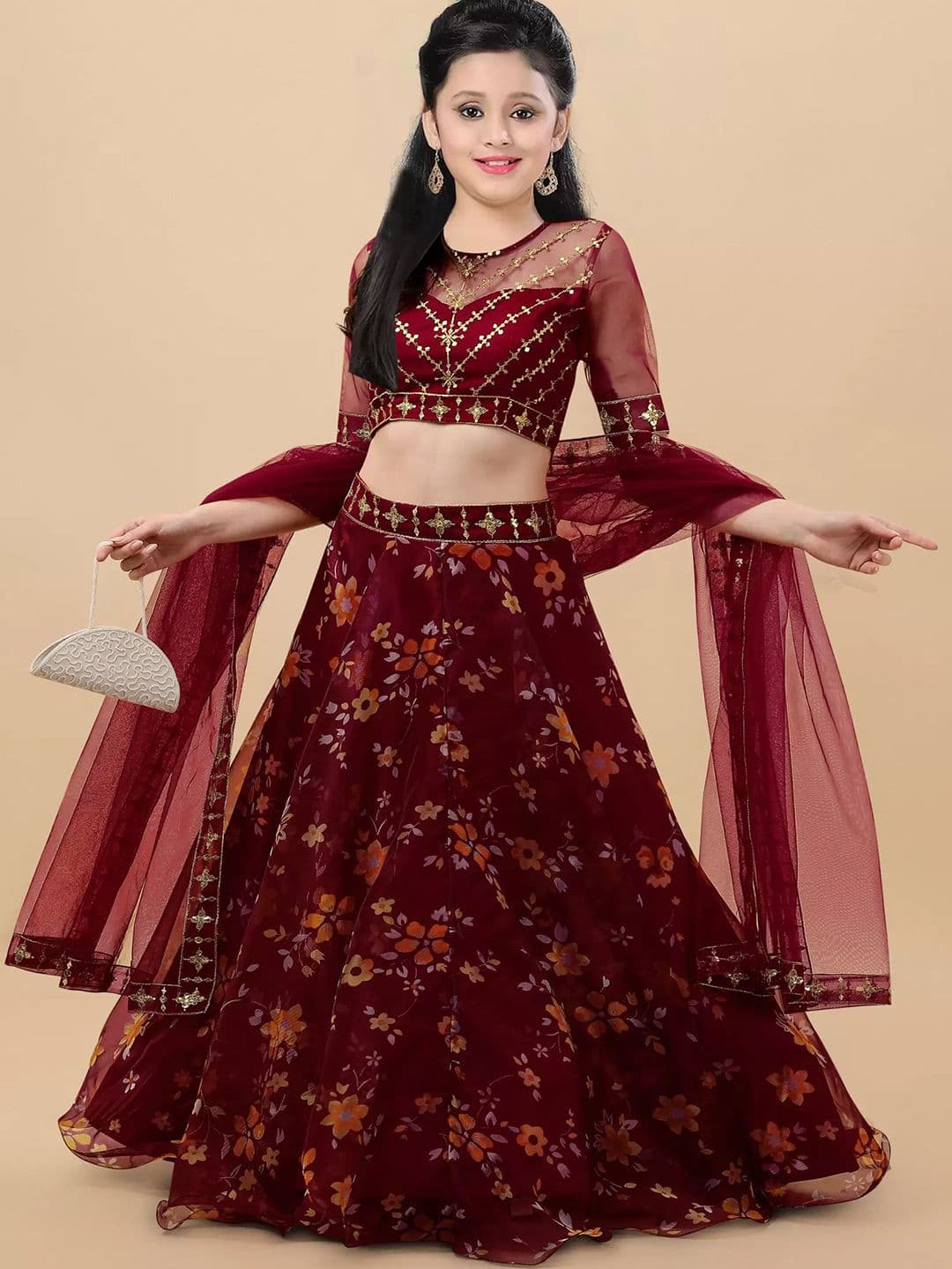BAESD Girls Floral Embroidered Semi-Stitched Lehenga & Unstitched Blouse With Dupatta - view 1