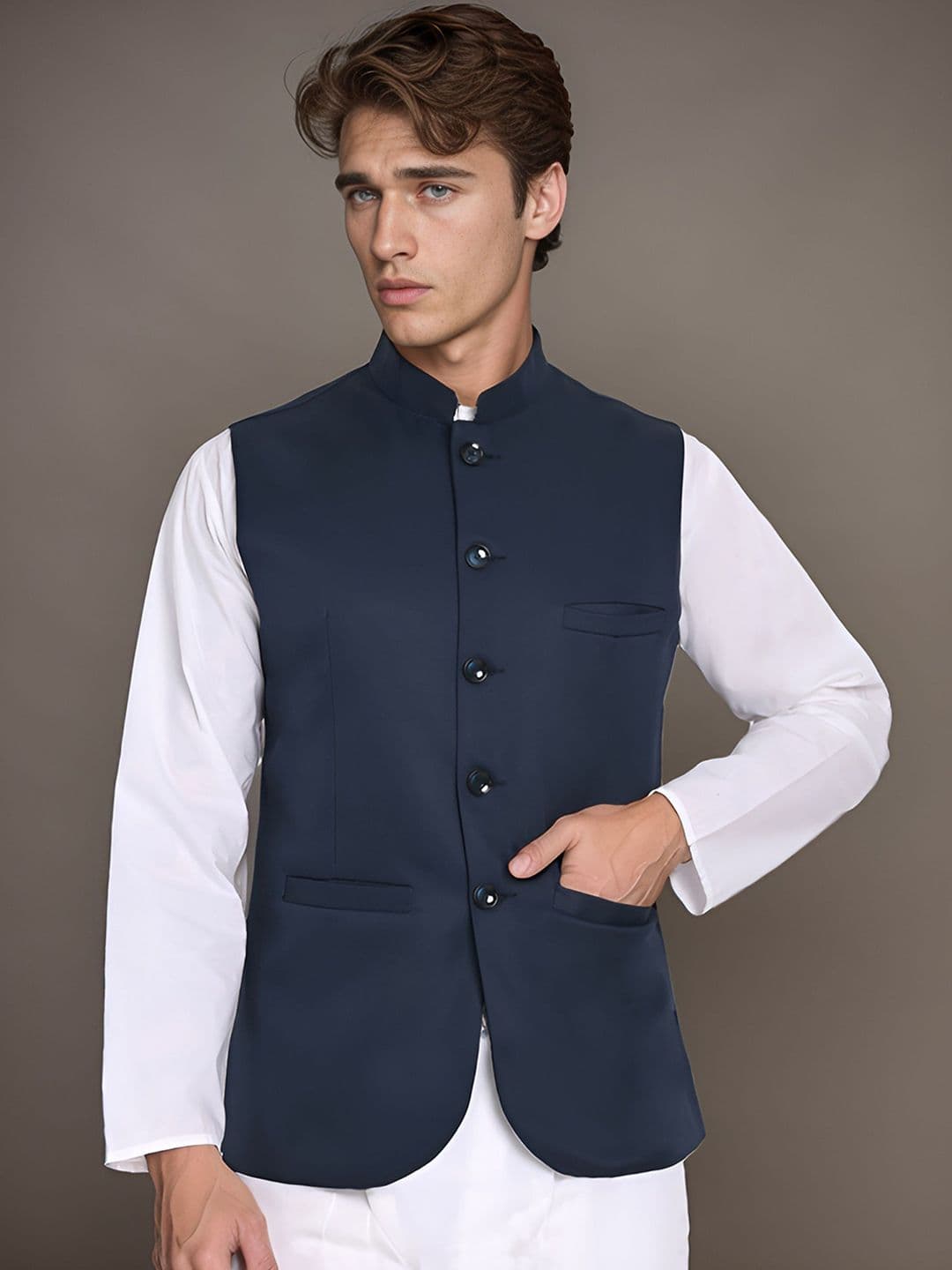 Moda Rapido Mandarin Collar Nehru Jacket - view 1
