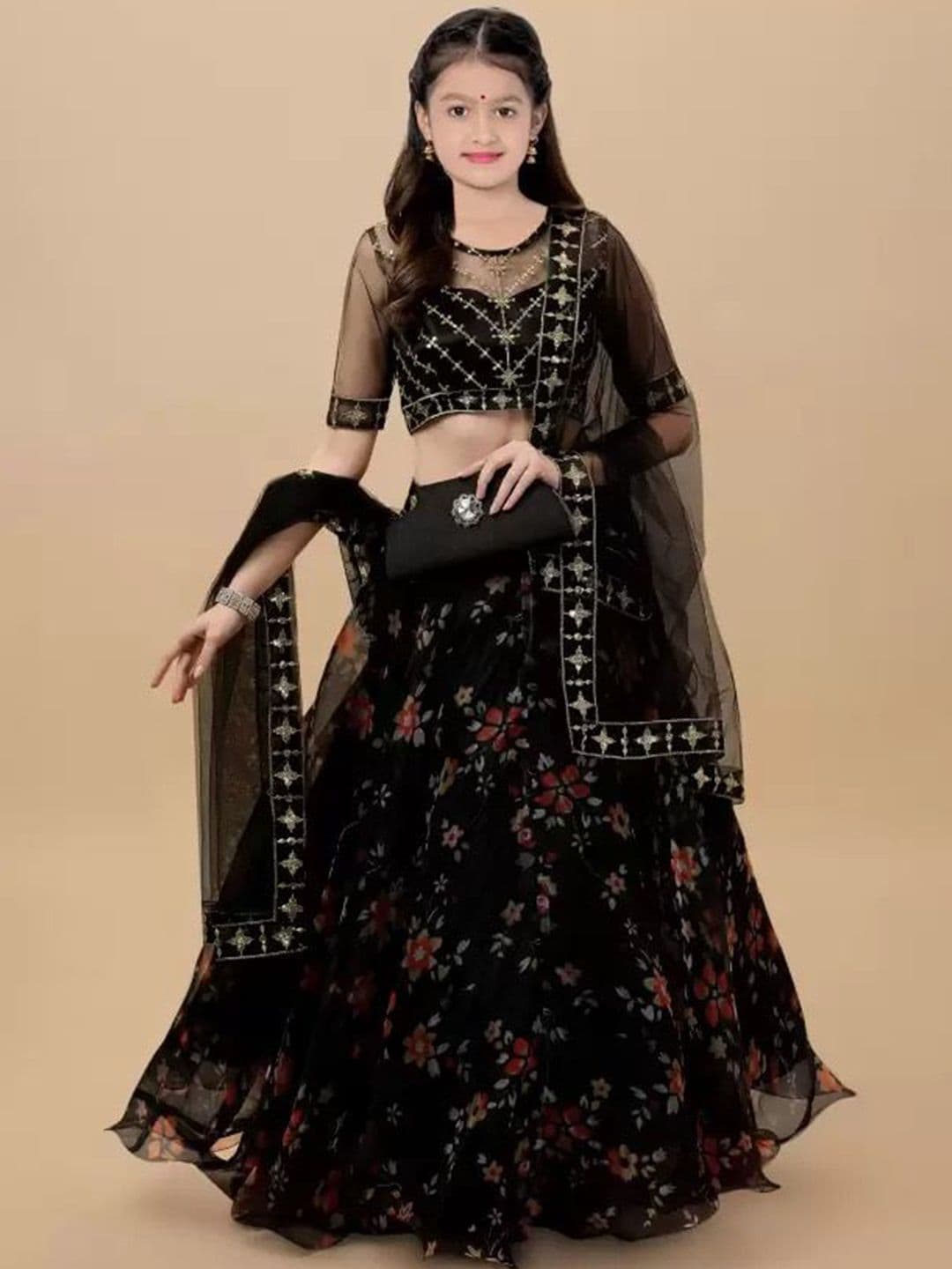 BAESD Girls Floral Embroidered Semi-Stitched Lehenga & Unstitched Blouse With Dupatta - view 1