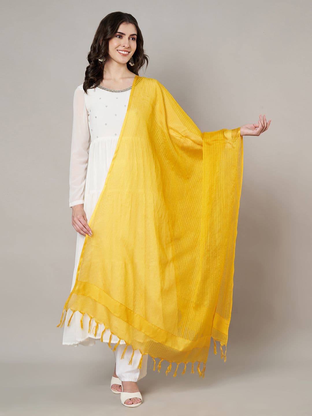 MUFFLY Striped Cotton Doriya Dupatta - view 1