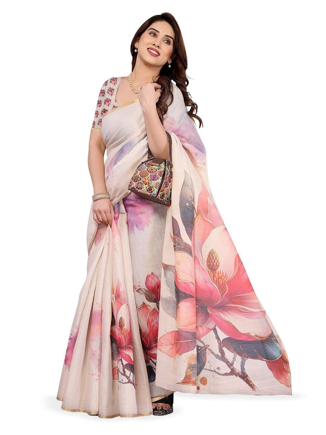 HERE&NOW Floral Zari Silk Blend Saree - view 1