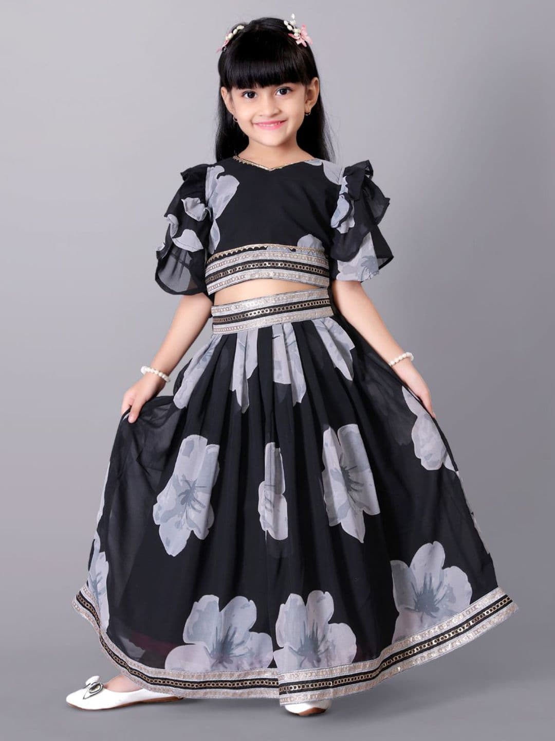 satyamfab Girls Printed Ready to Wear Lehenga & - view 1
