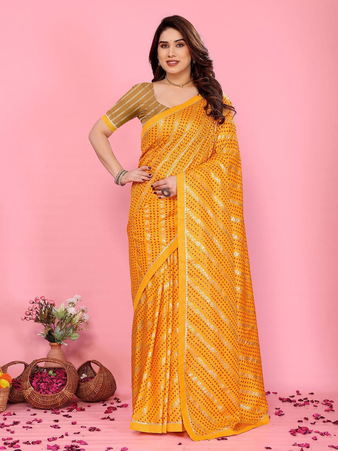 HERE&NOW Bandhani Zari Silk Blend Bandhani Saree - view 1