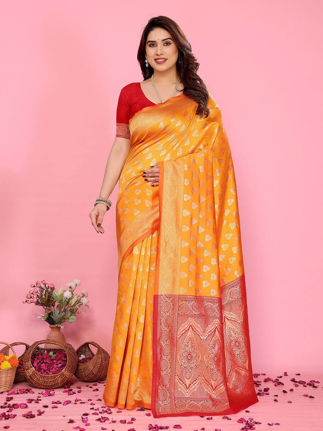 HERE&NOW Ethnic Motifs Zari Banarasi Saree - view 1