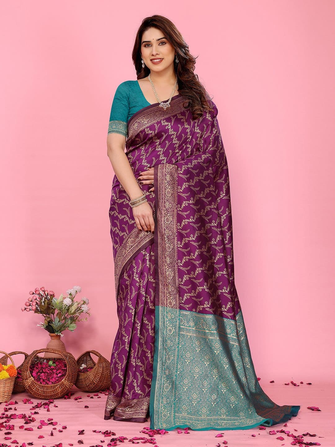 HERE&NOW Ethnic Motifs Zari Banarasi Saree - view 1