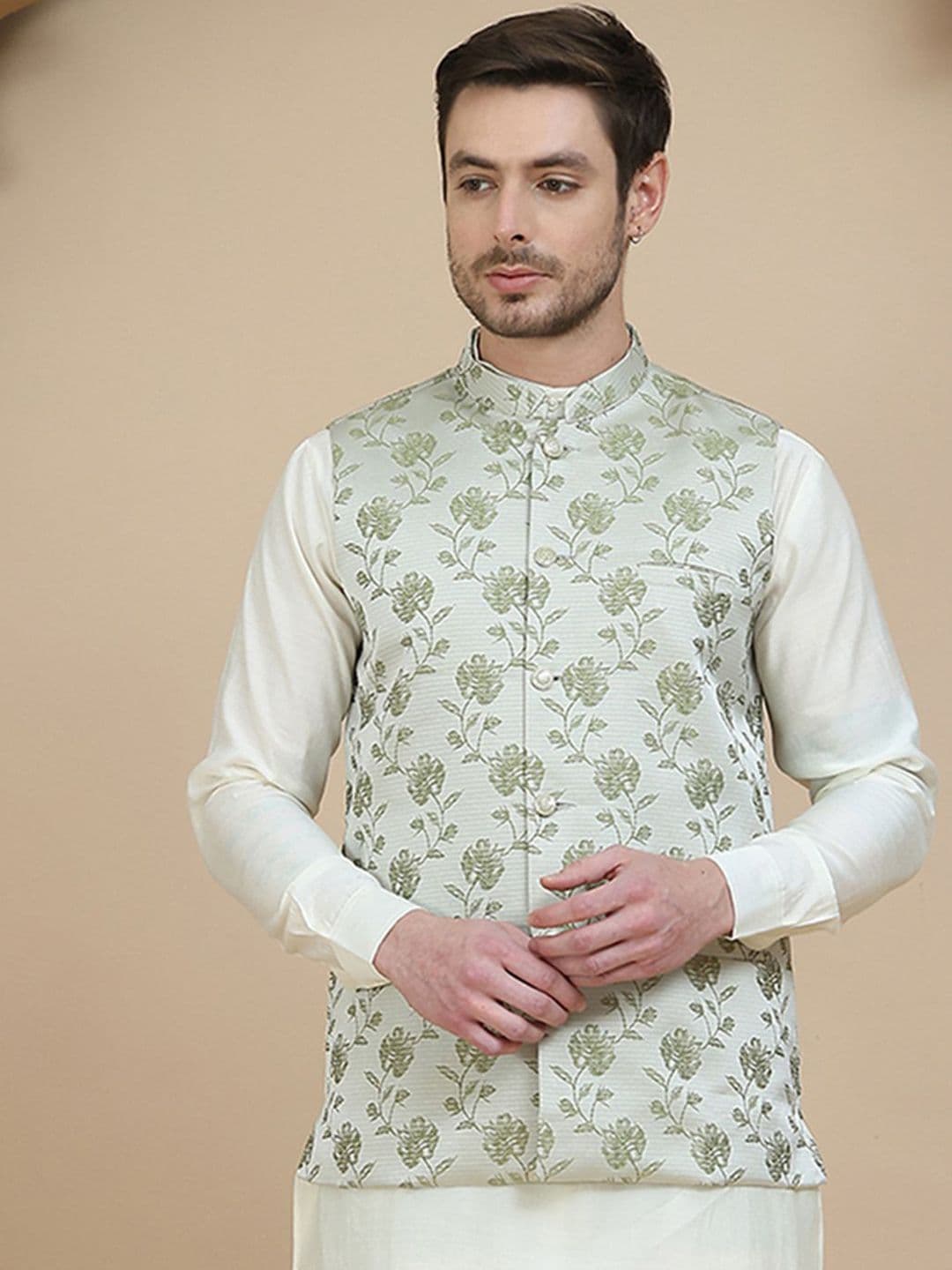 Jompers Printed Satin Nehru jacket - view 1