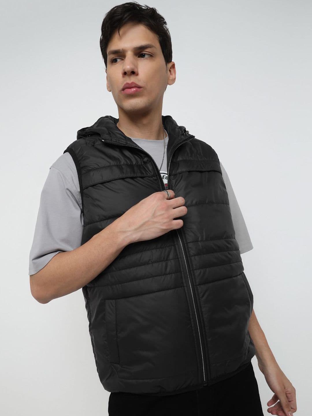 VOLTEDGE Men Solid Hooded Lightweight Sleeveless Puffer Jacket - view 1