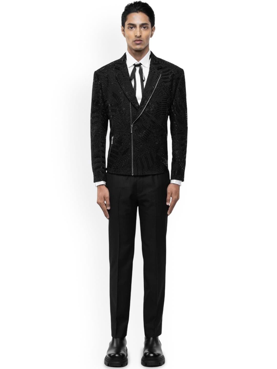 SDS By Kushal Shah Lapel Collar Crop Biker Jacket - view 1