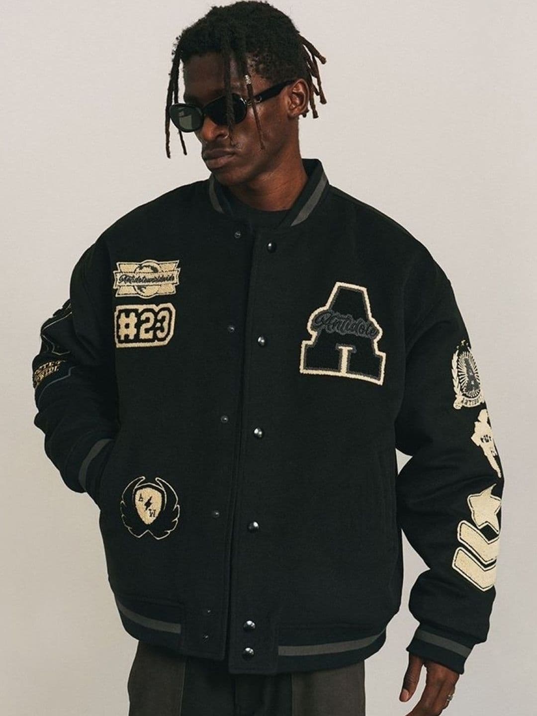 KPOP Men Typography Printed Embroidered Stand Collar Oversized Bomber Jacket - view 1