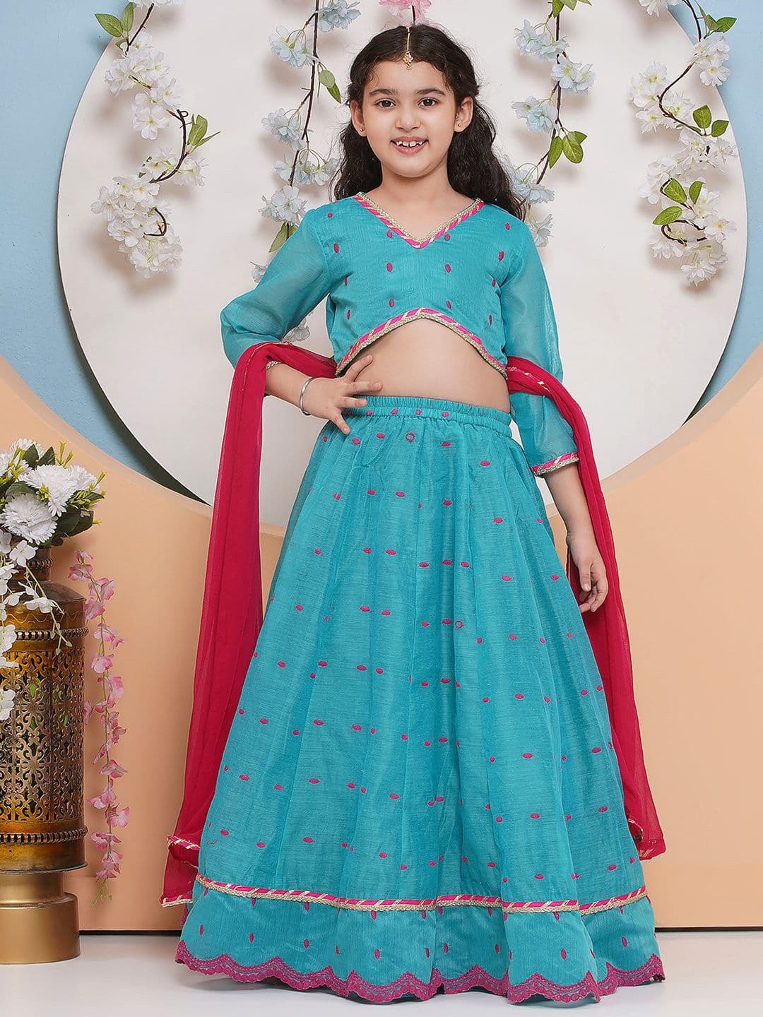 Bitiya by Bhama Girls Embroidered Ready to Wear Lehenga & Blouse With Dupatta - view 1
