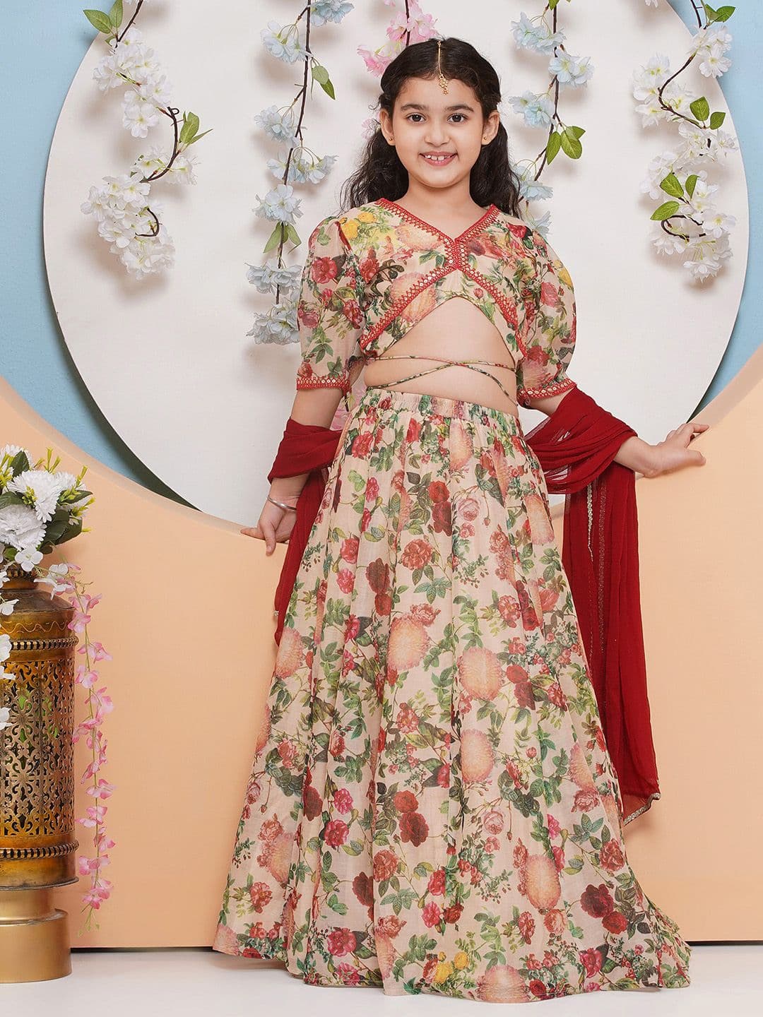 Bitiya by Bhama Girls Printed Ready to Wear Lehenga & Blouse With Dupatta - view 1