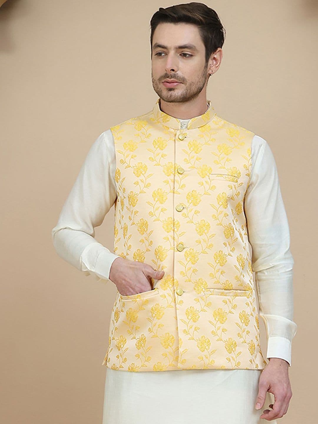 Jompers Embossed Woven Nehru Jacket - view 1