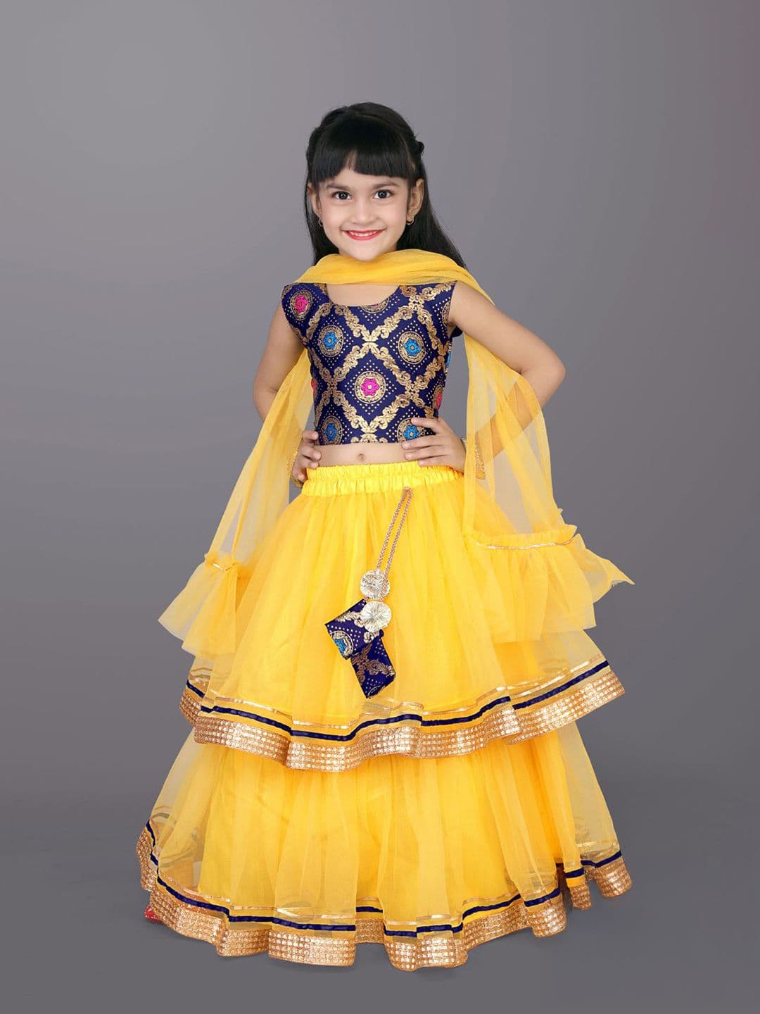 satyamfab Girls Floral Woven Design Ready To Wear Lehenga & Blouse With Dupatta - view 1