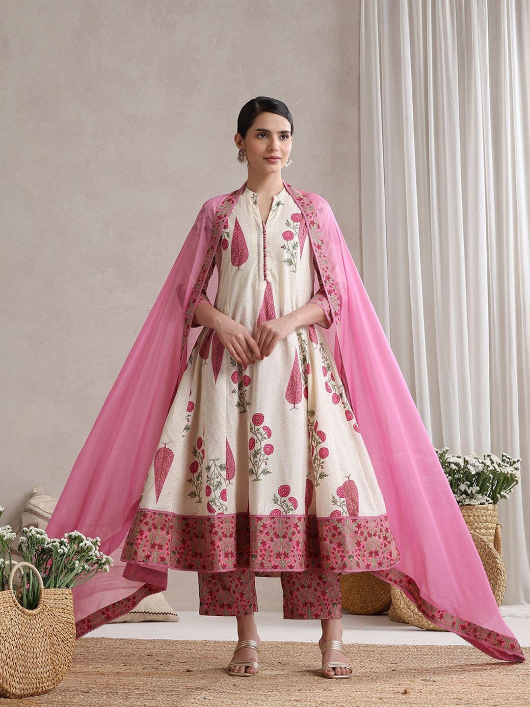 Khushal K Women Floral Printed Cotton Kurta with Palazzos & Dupatta - view 1