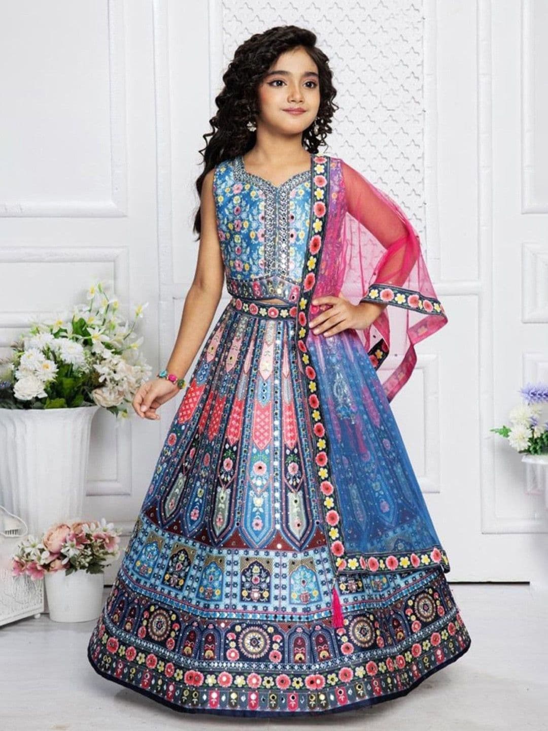 NKV Girls Printed Ready to Wear Lehenga & Blouse With Dupatta - view 1