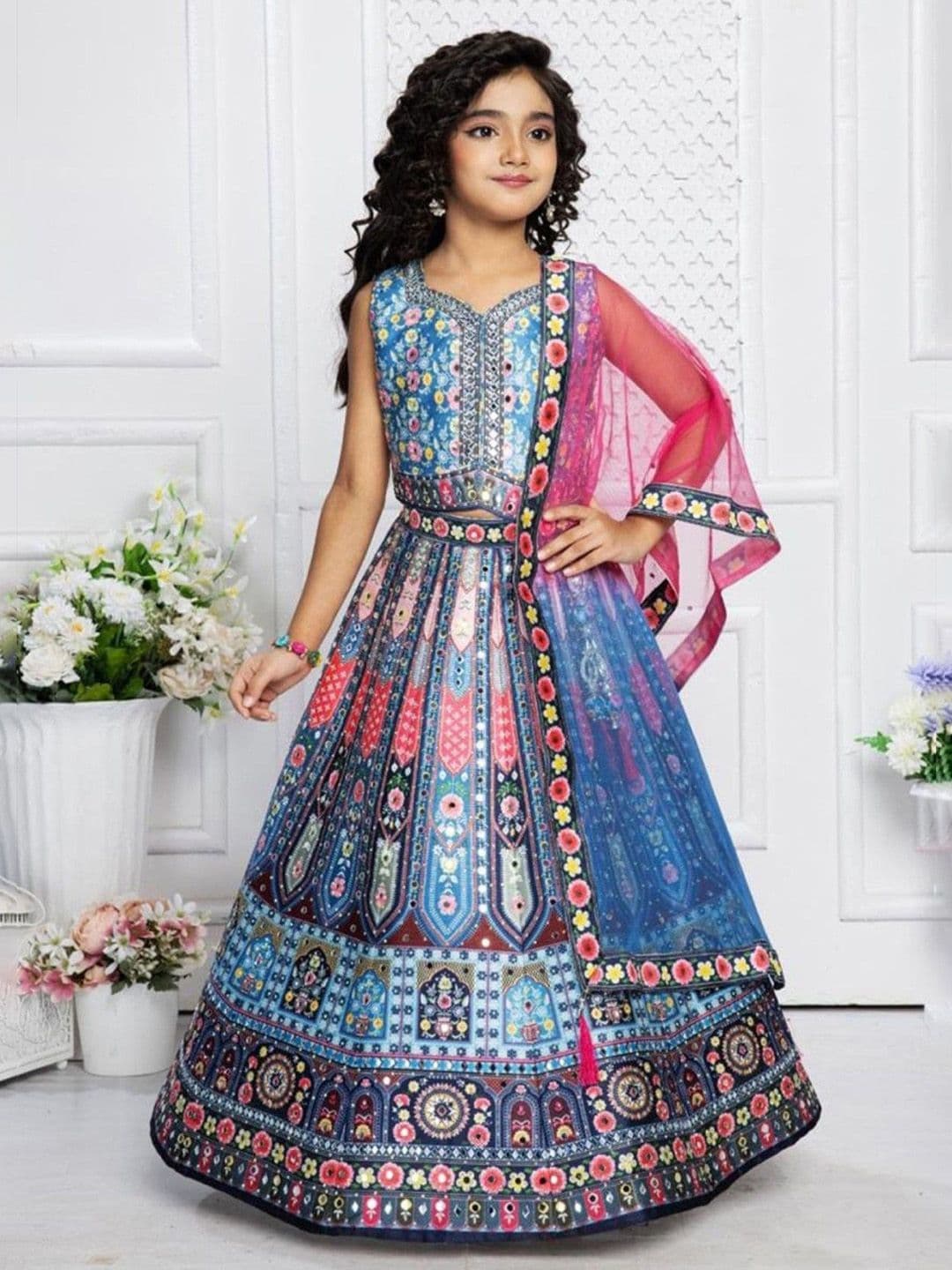 NKV Girls Printed Ready to Wear Lehenga & Blouse With Dupatta - view 1