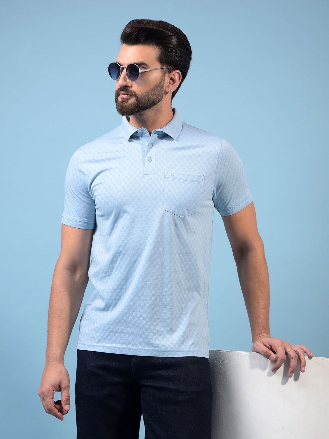 Crimsoune Club Geometric Printed Polo Collar Slim Fit Cotton T-shirt - view 1