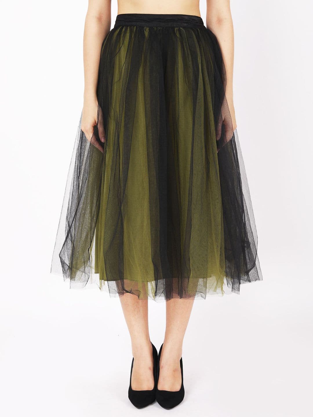 JAKANARY Double-Layered Flared Midi Skirt - view 1