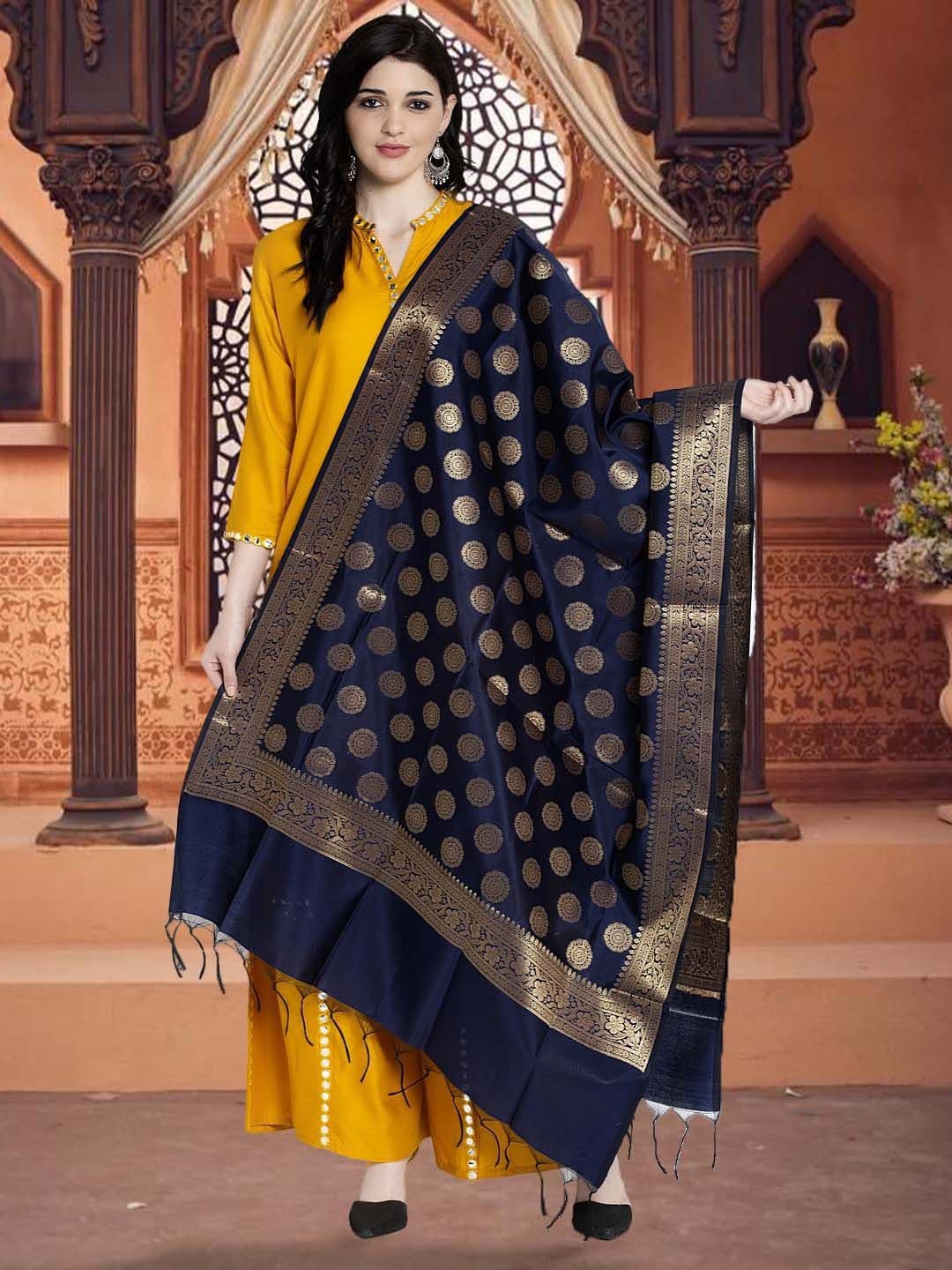 Moda Rapido Floral Woven Design Banarsi Silk Tasselled Dupatta - view 1