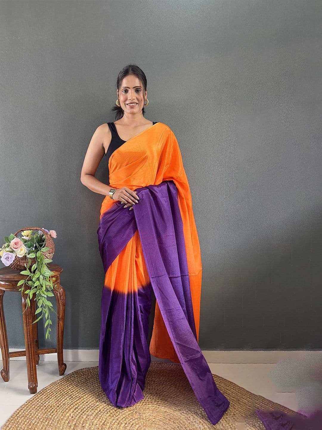 HERE&NOW Colourblocked Saree With Blouse Piece - view 1