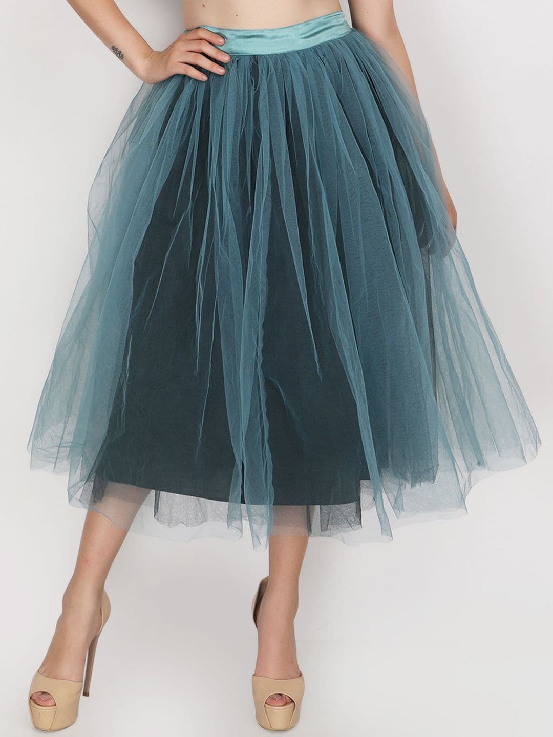 JAKANARY Double-Layered Flared Knee-Length Skirt - view 1